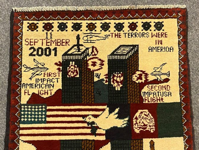 Hand Knotted Afghan War Tank A K 47 Balouch Pictorial Wall Hanging Wool Area Rug 2.5 x 1.10 Ft (5820 HM) - Image 4