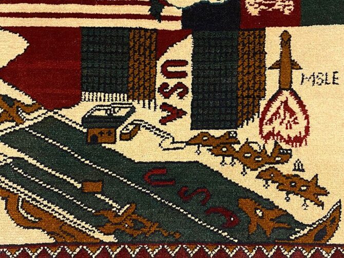 Hand Knotted Afghan War Tank A K 47 Balouch Pictorial Wall Hanging Wool Area Rug 2.5 x 1.10 Ft (5820 HM) - Image 5