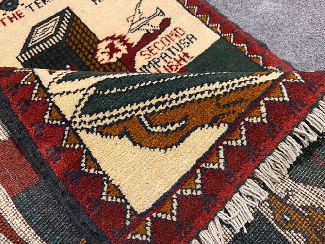 Hand Knotted Afghan War Tank A K 47 Balouch Pictorial Wall Hanging Wool Area Rug 2.5 x 1.10 Ft (5820 HM) - Image 7