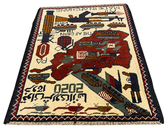 Hand Knotted Afghan War Tank A K 47 Balouch Pictorial Wall Hanging Wool Area Rug 3 x 2 Ft (5823 HM) - Image 2