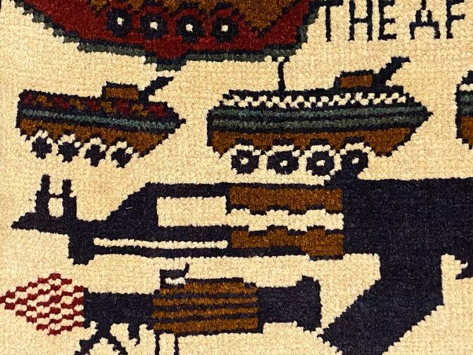 Hand Knotted Afghan War Tank A K 47 Balouch Pictorial Wall Hanging Wool Area Rug 3 x 2 Ft (5823 HM) - Image 5