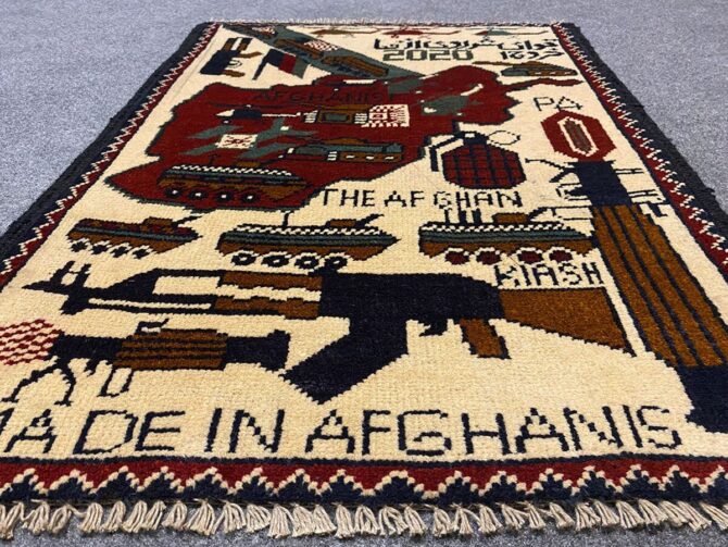 Hand Knotted Afghan War Tank A K 47 Balouch Pictorial Wall Hanging Wool Area Rug 3 x 2 Ft (5823 HM) - Image 3