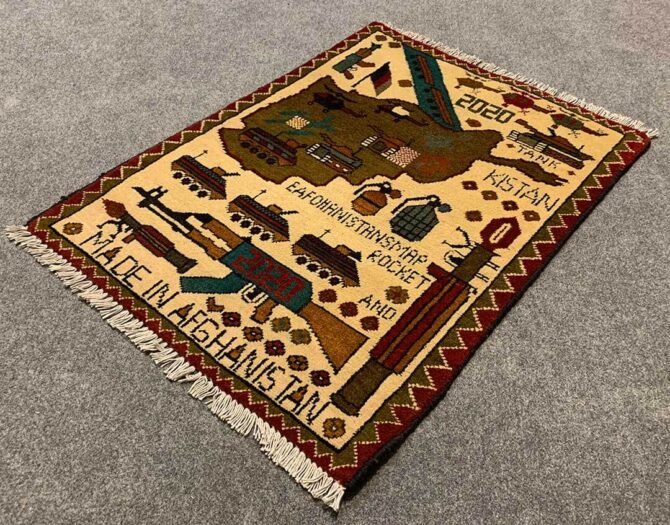Hand Knotted Afghan War Tank A K 47 Balouch Pictorial Wall Hanging Wool Area Rug 3 x 2 Ft (5771 HM) - Image 6