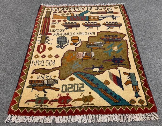 Hand Knotted Afghan War Tank A K 47 Balouch Pictorial Wall Hanging Wool Area Rug 3 x 2 Ft (5771 HM) - Image 2