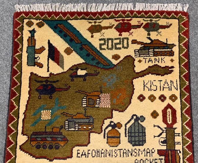 Hand Knotted Afghan War Tank A K 47 Balouch Pictorial Wall Hanging Wool Area Rug 3 x 2 Ft (5771 HM) - Image 4