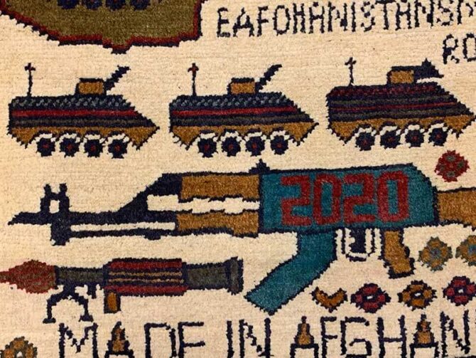 Hand Knotted Afghan War Tank A K 47 Balouch Pictorial Wall Hanging Wool Area Rug 3 x 2 Ft (5771 HM) - Image 5
