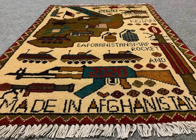 Hand Knotted Afghan War Tank A K 47 Balouch Pictorial Wall Hanging Wool Area Rug 3 x 2 Ft (5771 HM) - Image 3