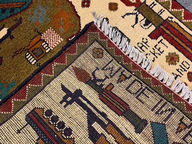 Hand Knotted Afghan War Tank A K 47 Balouch Pictorial Wall Hanging Wool Area Rug 3 x 2 Ft (5771 HM) - Image 8