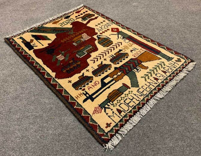 Hand Knotted Afghan War Tank A K 47 Balouch Pictorial Wall Hanging Wool Area Rug 3 x 2 Ft (5772 HM) - Image 6