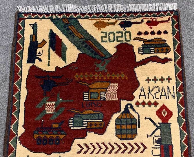 Hand Knotted Afghan War Tank A K 47 Balouch Pictorial Wall Hanging Wool Area Rug 3 x 2 Ft (5772 HM) - Image 4