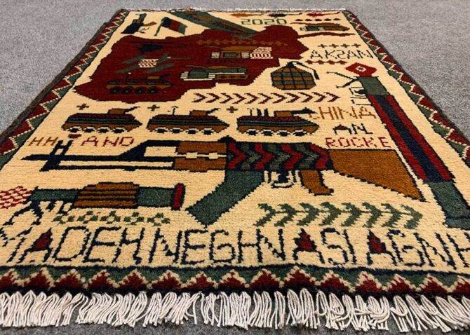 Hand Knotted Afghan War Tank A K 47 Balouch Pictorial Wall Hanging Wool Area Rug 3 x 2 Ft (5772 HM) - Image 3