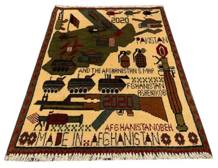 Hand Knotted Afghan War Tank A K 47 Balouch Pictorial Wall Hanging Wool Area Rug 3 x 2 Ft (5773 HM)