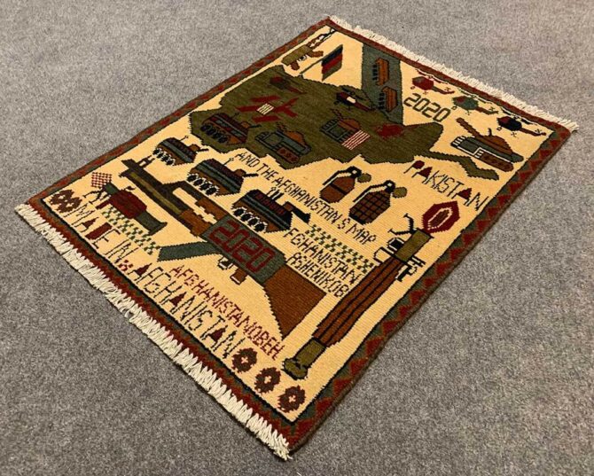Hand Knotted Afghan War Tank A K 47 Balouch Pictorial Wall Hanging Wool Area Rug 3 x 2 Ft (5773 HM) - Image 6