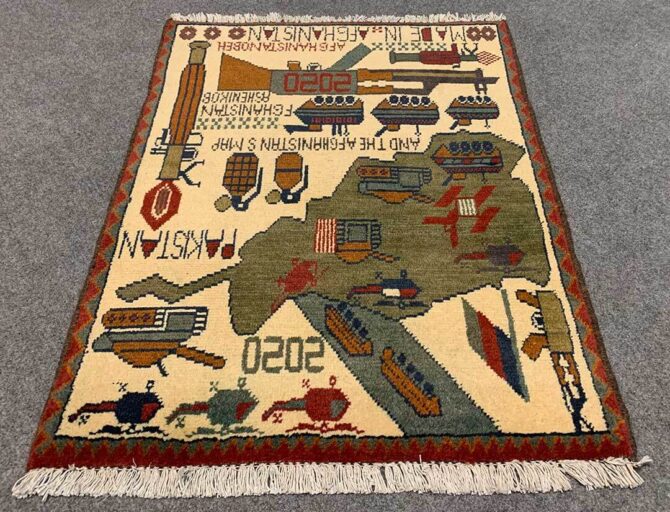 Hand Knotted Afghan War Tank A K 47 Balouch Pictorial Wall Hanging Wool Area Rug 3 x 2 Ft (5773 HM) - Image 2
