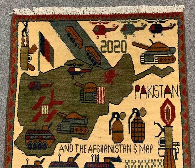 Hand Knotted Afghan War Tank A K 47 Balouch Pictorial Wall Hanging Wool Area Rug 3 x 2 Ft (5773 HM) - Image 4