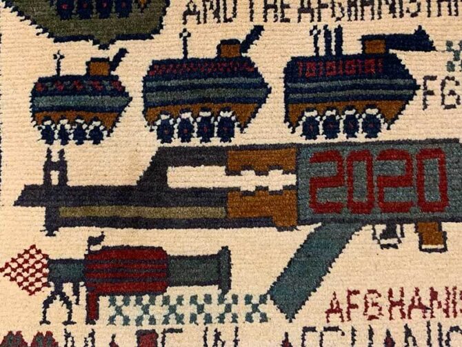 Hand Knotted Afghan War Tank A K 47 Balouch Pictorial Wall Hanging Wool Area Rug 3 x 2 Ft (5773 HM) - Image 5