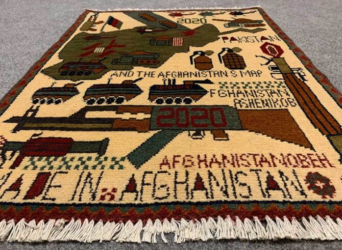 Hand Knotted Afghan War Tank A K 47 Balouch Pictorial Wall Hanging Wool Area Rug 3 x 2 Ft (5773 HM) - Image 3