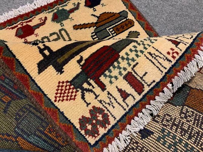Hand Knotted Afghan War Tank A K 47 Balouch Pictorial Wall Hanging Wool Area Rug 3 x 2 Ft (5773 HM) - Image 7