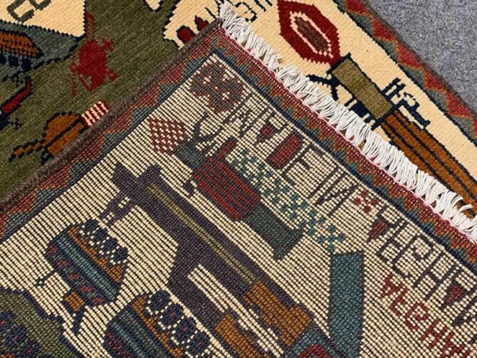 Hand Knotted Afghan War Tank A K 47 Balouch Pictorial Wall Hanging Wool Area Rug 3 x 2 Ft (5773 HM) - Image 8