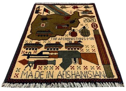 Hand Knotted Afghan War Tank A K 47 Balouch Pictorial Wall Hanging Wool Area Rug 3 x 2 Ft (5776 HM)