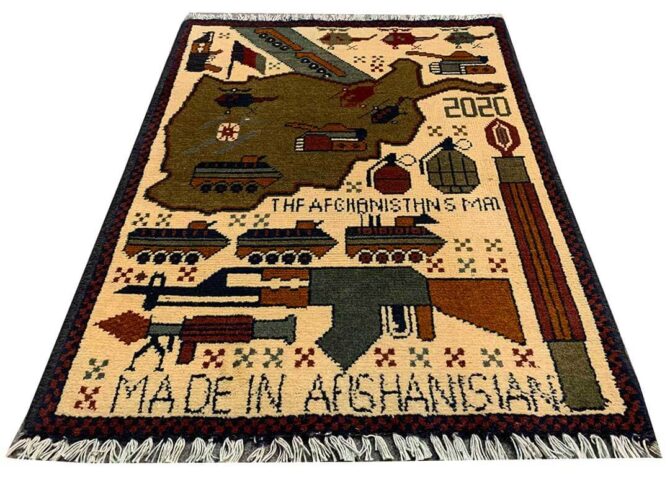 Hand Knotted Afghan War Tank A K 47 Balouch Pictorial Wall Hanging Wool Area Rug 3 x 2 Ft (5776 HM)