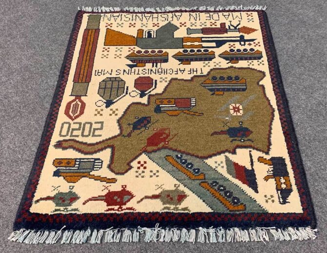 Hand Knotted Afghan War Tank A K 47 Balouch Pictorial Wall Hanging Wool Area Rug 3 x 2 Ft (5776 HM) - Image 2