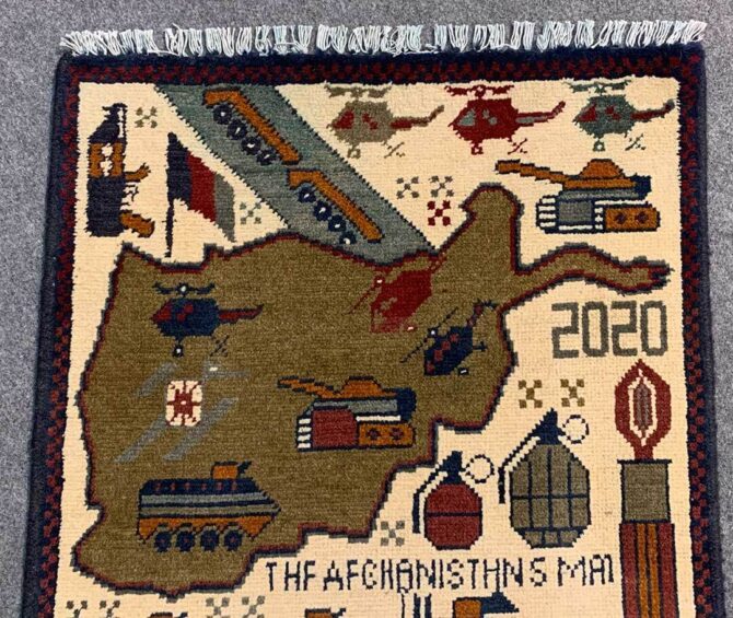 Hand Knotted Afghan War Tank A K 47 Balouch Pictorial Wall Hanging Wool Area Rug 3 x 2 Ft (5776 HM) - Image 4