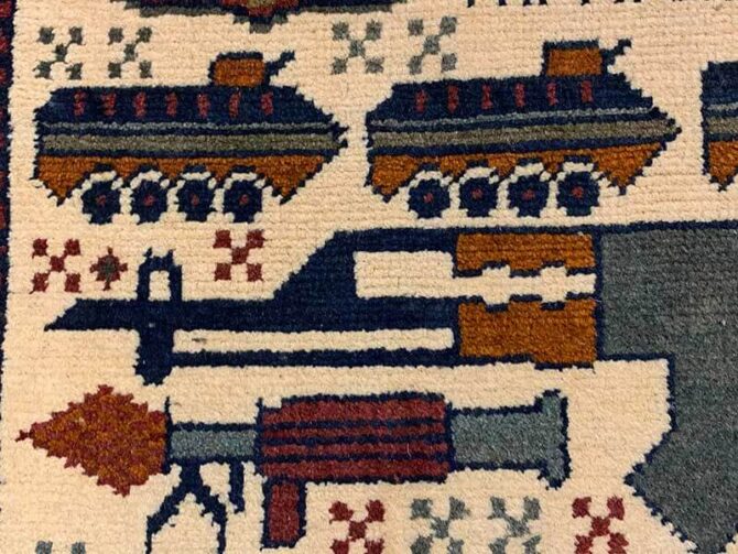 Hand Knotted Afghan War Tank A K 47 Balouch Pictorial Wall Hanging Wool Area Rug 3 x 2 Ft (5776 HM) - Image 5