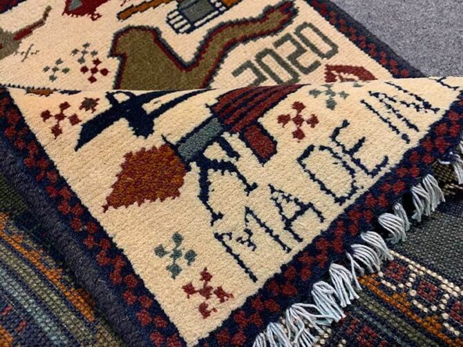 Hand Knotted Afghan War Tank A K 47 Balouch Pictorial Wall Hanging Wool Area Rug 3 x 2 Ft (5776 HM) - Image 7
