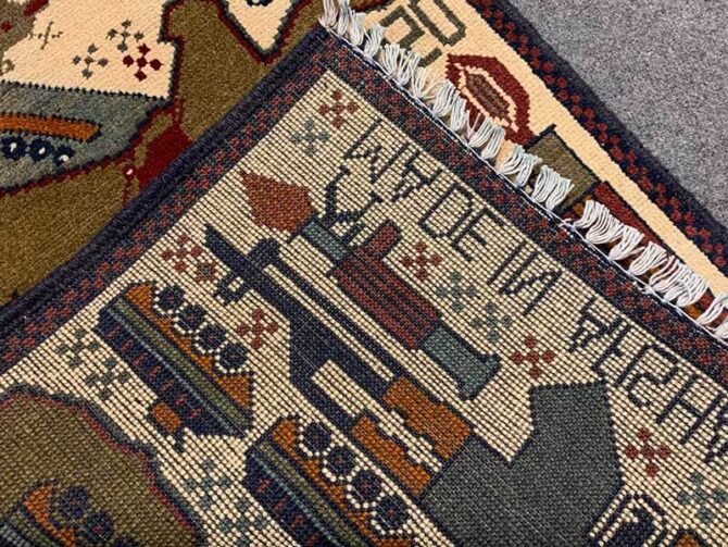 Hand Knotted Afghan War Tank A K 47 Balouch Pictorial Wall Hanging Wool Area Rug 3 x 2 Ft (5776 HM) - Image 8
