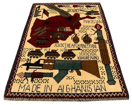 Hand Knotted Afghan War Tank A K 47 Balouch Pictorial Wall Hanging Wool Area Rug 3 x 2 Ft (5778 HM)
