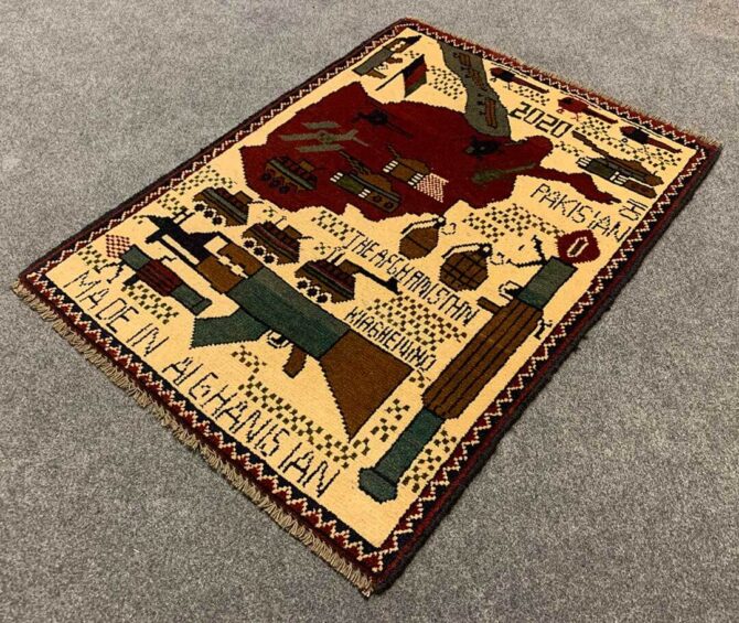 Hand Knotted Afghan War Tank A K 47 Balouch Pictorial Wall Hanging Wool Area Rug 3 x 2 Ft (5778 HM) - Image 6