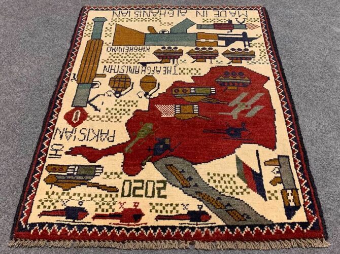Hand Knotted Afghan War Tank A K 47 Balouch Pictorial Wall Hanging Wool Area Rug 3 x 2 Ft (5778 HM) - Image 2