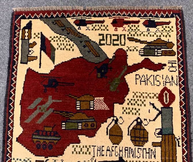 Hand Knotted Afghan War Tank A K 47 Balouch Pictorial Wall Hanging Wool Area Rug 3 x 2 Ft (5778 HM) - Image 4
