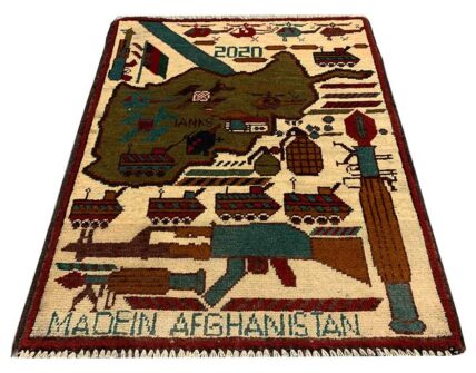 Hand Knotted Afghan War Tank A K 47 Balouch Pictorial Wall Hanging Wool Area Rug 3 x 2 Ft (5779 HM)