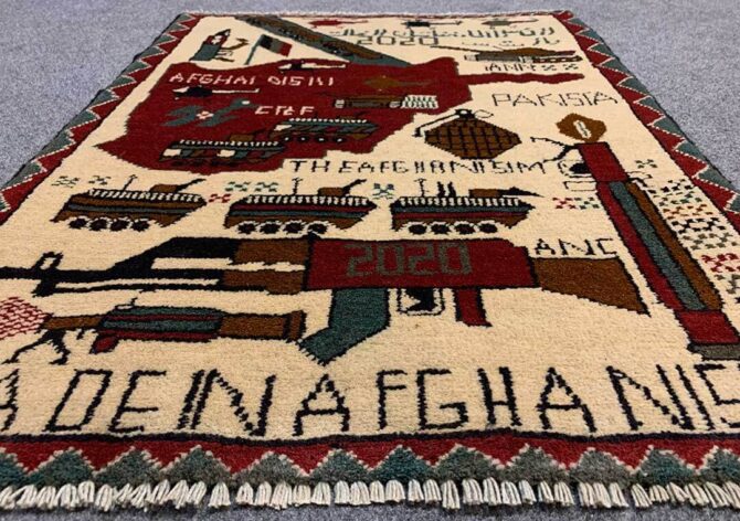 Hand Knotted Afghan War Tank A K 47 Balouch Pictorial Wall Hanging Wool Area Rug 2 x 2 Ft (5781 HM) - Image 3