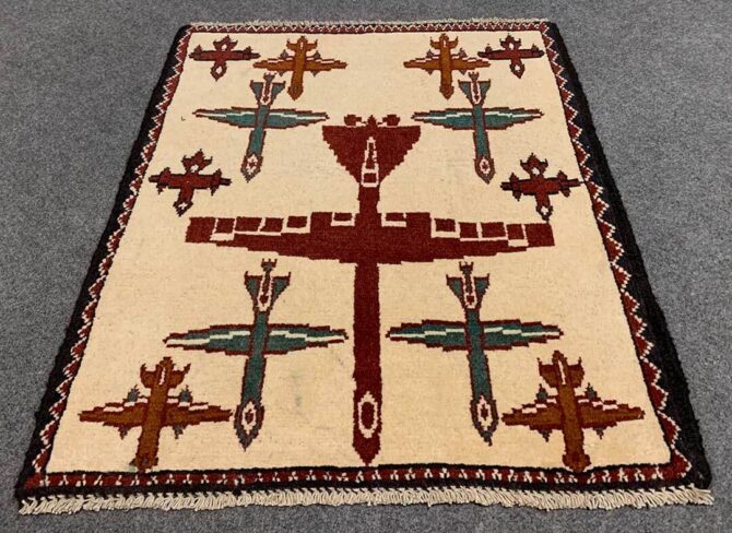 Hand Knotted Afghan War Tank A K 47 Balouch Wall Hanging Wool Area Rug 2 x 2 Ft (5782 HM) - Image 2