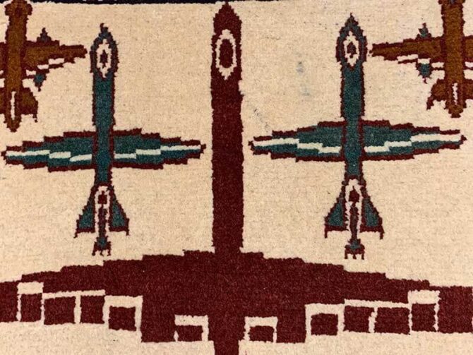 Hand Knotted Afghan War Tank A K 47 Balouch Wall Hanging Wool Area Rug 2 x 2 Ft (5782 HM) - Image 5