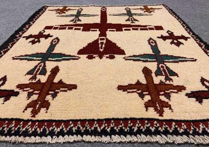 Hand Knotted Afghan War Tank A K 47 Balouch Wall Hanging Wool Area Rug 2 x 2 Ft (5782 HM) - Image 3