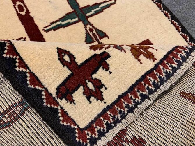 Hand Knotted Afghan War Tank A K 47 Balouch Wall Hanging Wool Area Rug 2 x 2 Ft (5782 HM) - Image 7