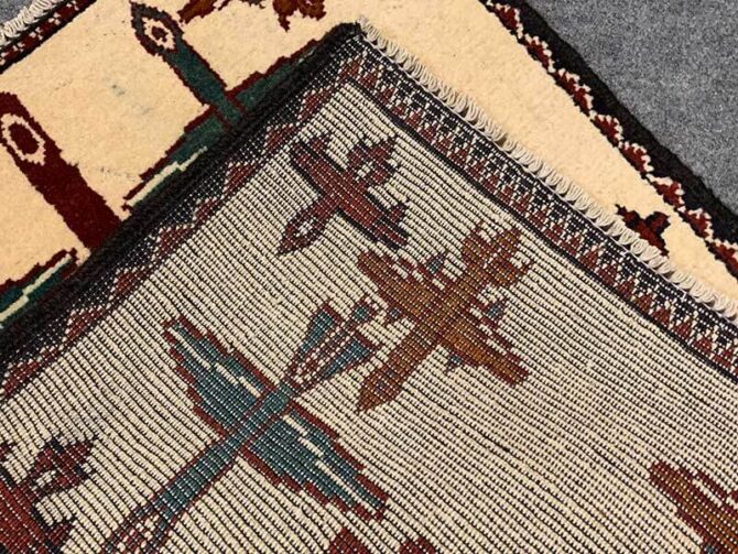 Hand Knotted Afghan War Tank A K 47 Balouch Wall Hanging Wool Area Rug 2 x 2 Ft (5782 HM) - Image 8