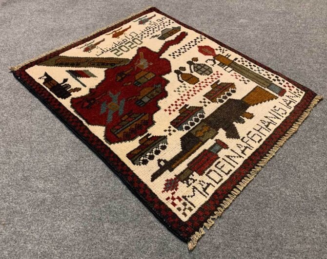 Hand Knotted Afghan War Tank A K 47 Balouch Pictorial Wall Hanging Wool Area Rug 2.5 x 2.0 Ft (5787 HM) - Image 6