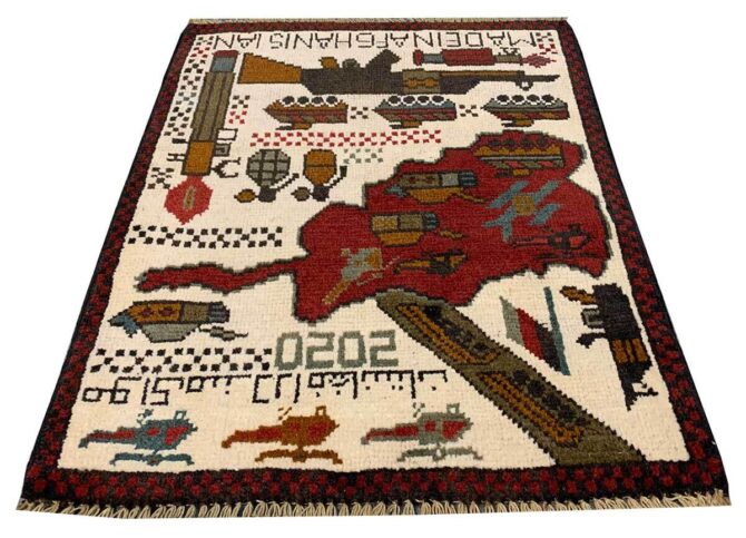 Hand Knotted Afghan War Tank A K 47 Balouch Pictorial Wall Hanging Wool Area Rug 2.5 x 2.0 Ft (5787 HM) - Image 2