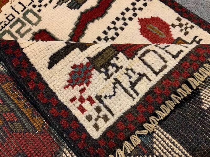 Hand Knotted Afghan War Tank A K 47 Balouch Pictorial Wall Hanging Wool Area Rug 2.5 x 2.0 Ft (5787 HM) - Image 7
