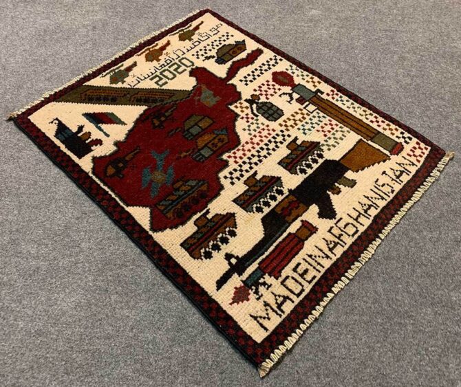 Hand Knotted Afghan War Tank A K 47 Balouch Pictorial Wall Hanging Wool Area Rug 3 x 2 Ft (5793 HM) - Image 6