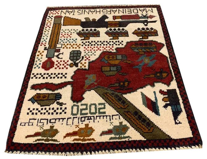 Hand Knotted Afghan War Tank A K 47 Balouch Pictorial Wall Hanging Wool Area Rug 3 x 2 Ft (5793 HM) - Image 2
