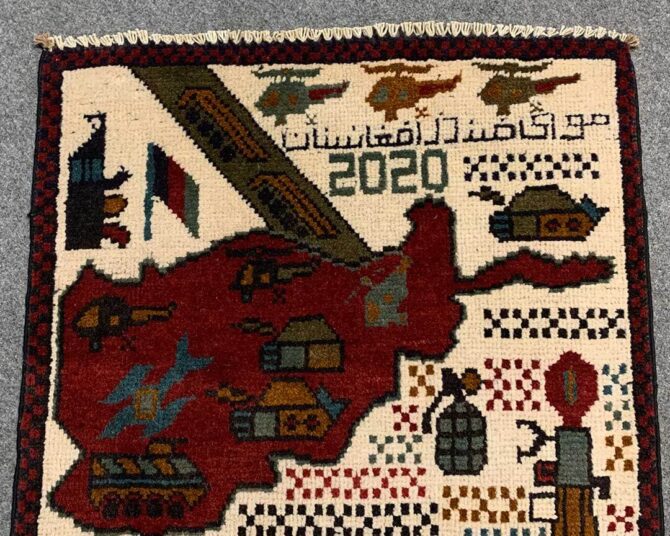 Hand Knotted Afghan War Tank A K 47 Balouch Pictorial Wall Hanging Wool Area Rug 3 x 2 Ft (5793 HM) - Image 4