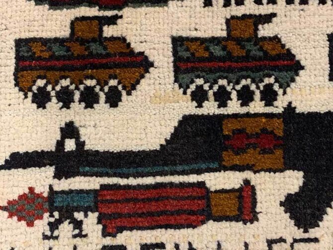 Hand Knotted Afghan War Tank A K 47 Balouch Pictorial Wall Hanging Wool Area Rug 3 x 2 Ft (5793 HM) - Image 5
