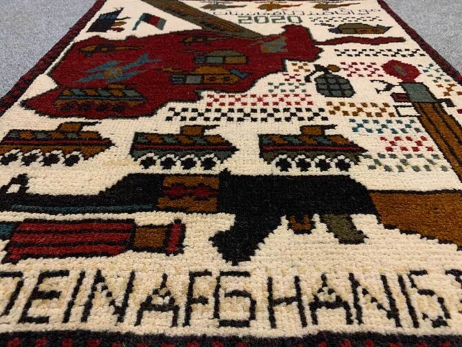 Hand Knotted Afghan War Tank A K 47 Balouch Pictorial Wall Hanging Wool Area Rug 3 x 2 Ft (5793 HM) - Image 3