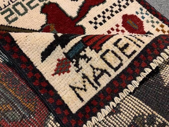 Hand Knotted Afghan War Tank A K 47 Balouch Pictorial Wall Hanging Wool Area Rug 3 x 2 Ft (5793 HM) - Image 7
